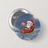Cute Kerstmis Chibi Kerstman en Elf knop Ronde Button 5,7 Cm (Voorkant /achterkant)