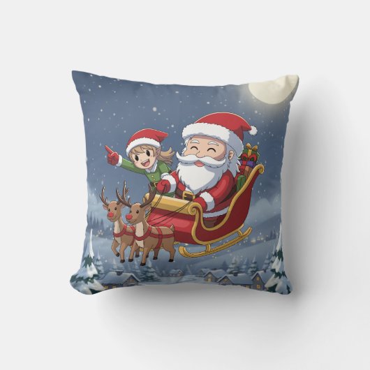 Cute Kerstmis Chibi Kerstman en Elf Kussen (Voorkant)