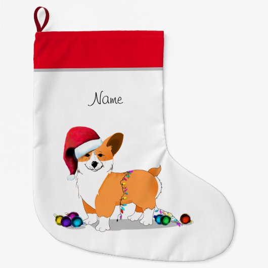 Cute Kerstmis Corgi Dog Grote Kerstsok (Voorkant)