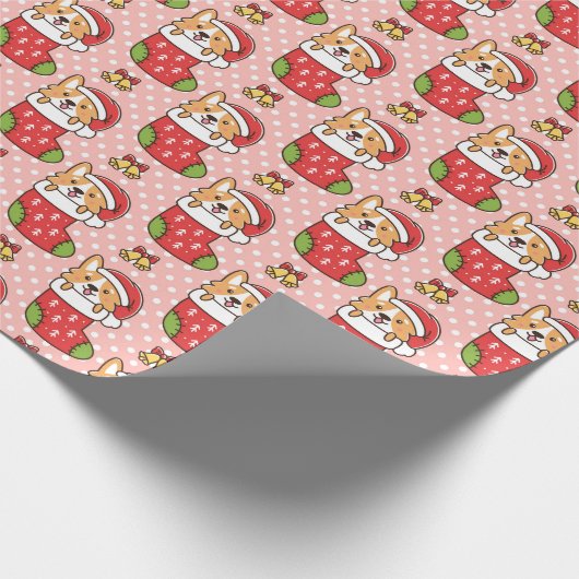 Cute Kerstmis Corgi-oppakpapier Cadeaupapier (Hoek)