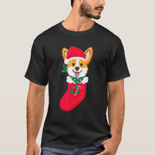 Cute Kerstmis Corgi verrassing Sift in Sock Cor T-shirt