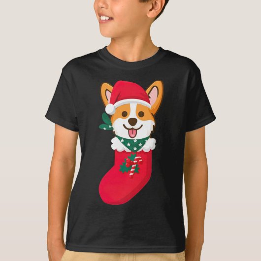 Cute Kerstmis Corgi verrassing Sift in Sock Cor T-shirt (Voorkant)
