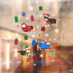 Cute Kerstmis Corgis in Petten en Sweaters Raamsticker
