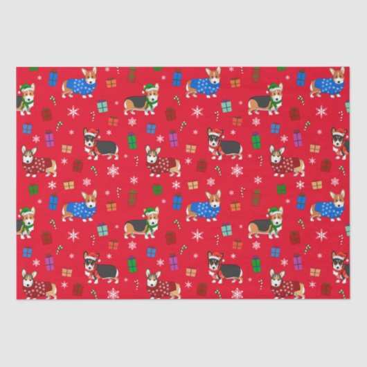 Cute Kerstmis Corgis in Petten en Sweaters Tissuepapier (Voorkant)