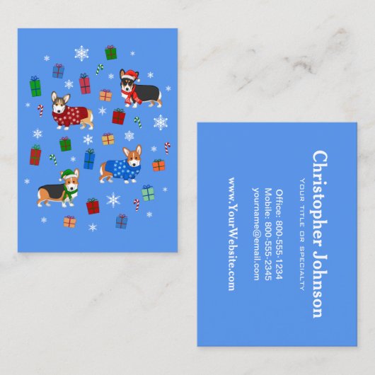 Cute Kerstmis Corgis in Petten en Sweaters Visitekaartje (Voorkant / Achterkant)