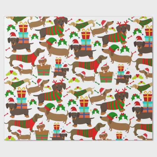 Cute Kerstmis Dachshund Cadeaupapier (Vlak)