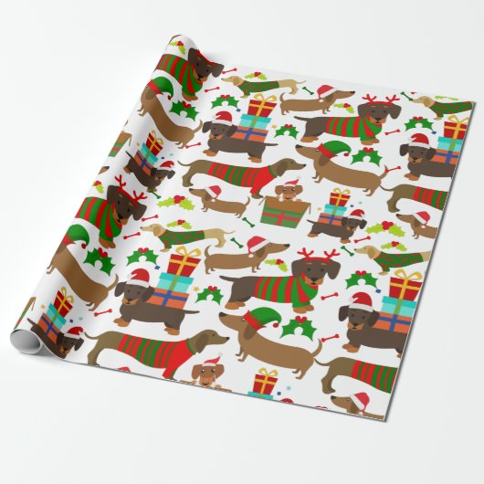 Cute Kerstmis Dachshund Cadeaupapier (Uitgerold)