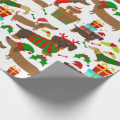 Cute Kerstmis Dachshund Cadeaupapier (Hoek)