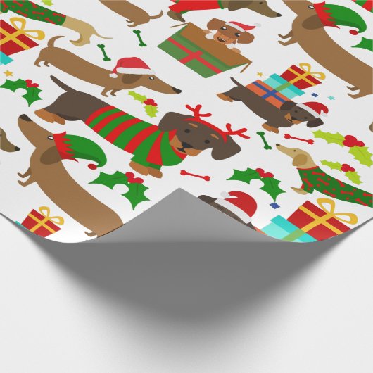 Cute Kerstmis Dachshund Cadeaupapier (Hoek)