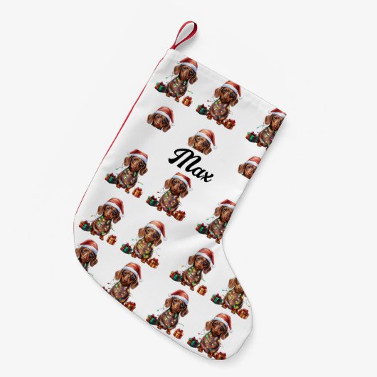 Cute Kerstmis Dachshund Dog Kleine Kerstsok (Voorkant (Hangend))