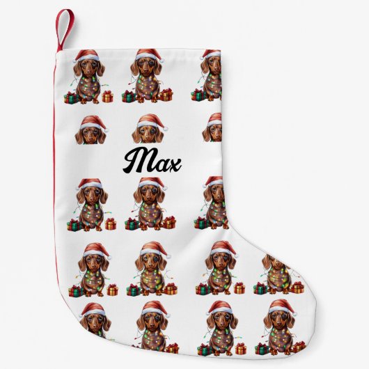 Cute Kerstmis Dachshund Dog Kleine Kerstsok (Voorkant)