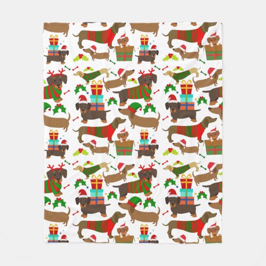 Cute Kerstmis Dachshund Fleece Deken (Voorkant)