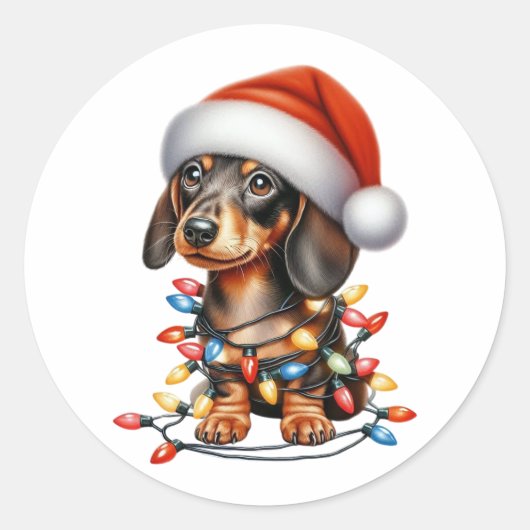 Cute Kerstmis Dachshund Ronde Sticker (Voorkant)