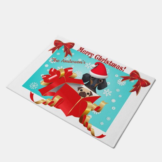 Cute Kerstmis Dachshund Snow Flake Doormat Deurmat (Schuin)
