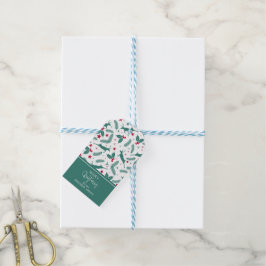 Cute Kerstmis Deer en Kerstmis Holly patroon Cadeaulabel