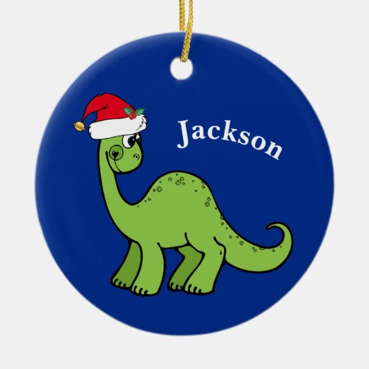 Cute Kerstmis Dinosaur Aangepast Kinder Blauw Keramisch Ornament (Voorkant)