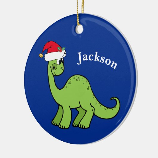 Cute Kerstmis Dinosaur Aangepast Kinder Blauw Keramisch Ornament (Links)