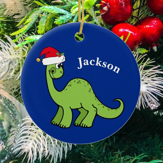 Cute Kerstmis Dinosaur Aangepast Kinder Blauw Keramisch Ornament