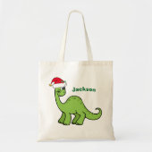 Cute Kerstmis Dinosaur Custom Green Kinder Name Tote Bag (Voorkant)