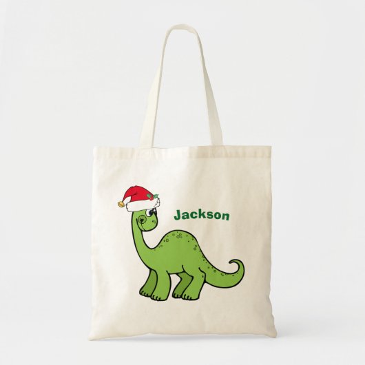 Cute Kerstmis Dinosaur Custom Green Kinder Name Tote Bag (Voorkant)