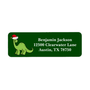 Cute Kerstmis Dinosaur Green Kinder Return Address Etiket