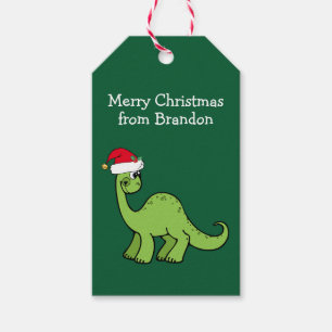 Cute Kerstmis Dinosaur Santa Custom Green Party Cadeaulabel
