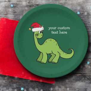 Cute Kerstmis Dinosaur Santa Custom Green Party Papieren Bordje
