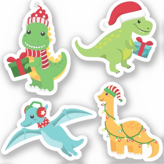 Cute Kerstmis Dinosaur sticker set (Voorkant)