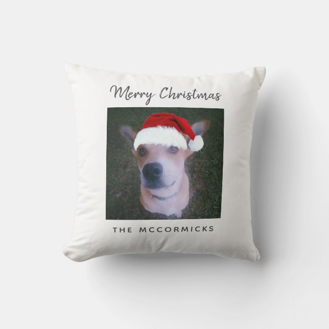 Cute Kerstmis Dog Foto Familie Gepersonaliseerde N Kussen (Voorkant)