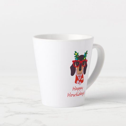 Cute Kerstmis Dog Happy Howlidays Doxie Dachshund Latte Mok (Rechterhoek)