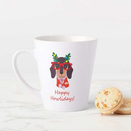Cute Kerstmis Dog Happy Howlidays Doxie Dachshund Latte Mok (In situ)
