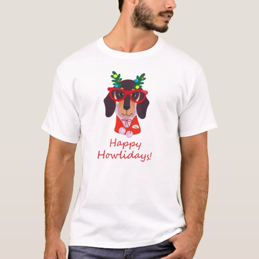 Cute Kerstmis Dog Howlidays Doxie Dachshund Funny T-shirt (Voorkant)