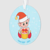 Cute Kerstmis Elf, Aangepaste naam op lichtblauw Ornament (voorkant)