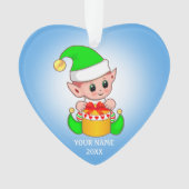 Cute Kerstmis Elf, Aangepaste naam op lichtblauw Ornament (voorkant)