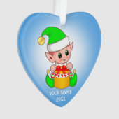 Cute Kerstmis Elf, Aangepaste naam op lichtblauw Ornament (voorkant)