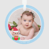 Cute Kerstmis Elf & Custom Photo on Light Blue Ornament (achterkant)