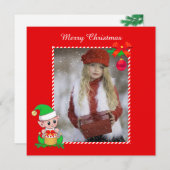 Cute Kerstmis Elf & Custom Photo on Red (Voorkant / Achterkant)