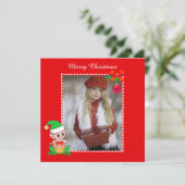 Cute Kerstmis Elf & Custom Photo on Red (Staand voorkant)