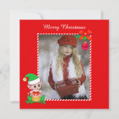 Cute Kerstmis Elf & Custom Photo on Red (Voorkant)