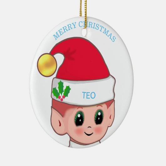 Cute Kerstmis, Elf & Custom Text Keramisch Ornament (Rechts)