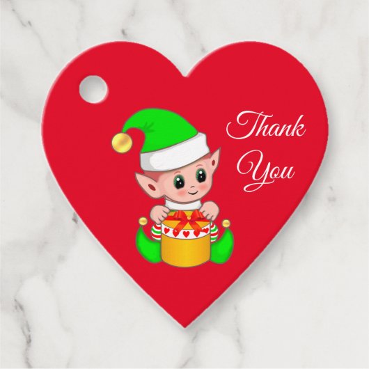 Cute Kerstmis Elf Dank je wel op rood Bedankjes Labels (Voorkant)