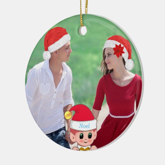 Cute Kerstmis, Elf en Aangepaste foto Keramisch Ornament (Links)