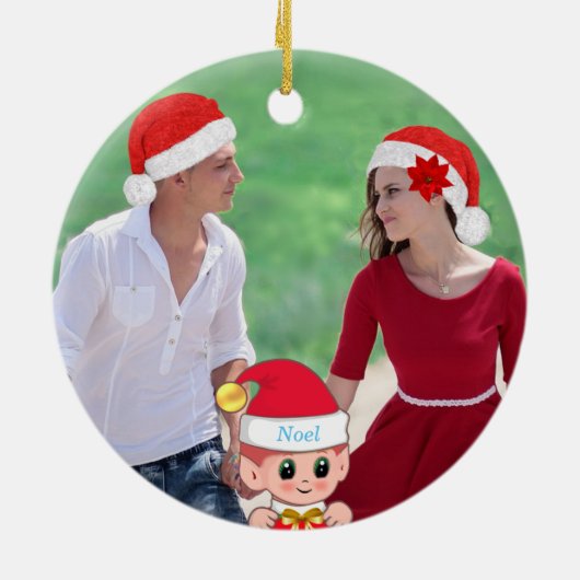 Cute Kerstmis, Elf en Aangepaste foto Keramisch Ornament (Achterkant)