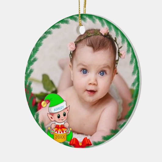 Cute Kerstmis, Elf en Aangepaste foto Keramisch Ornament (Links)