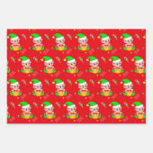 Cute Kerstmis Elf en Bells op Green & Red Inpakpapier Vel (Voorkant 2)