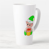 Cute Kerstmis Elf en Editable Genius Text Latte Mok (Rechterhoek)