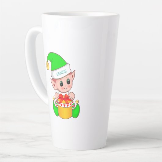 Cute Kerstmis Elf en Editable Genius Text Latte Mok (Linkerhoek)