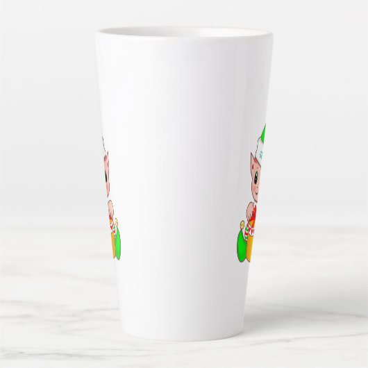 Cute Kerstmis Elf en Editable Genius Text Latte Mok (Voorkant)