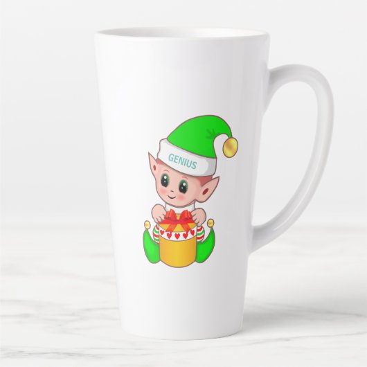 Cute Kerstmis Elf en Editable Genius Text Latte Mok (Rechts)