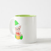 Cute Kerstmis Elf en Editable Genius Text Tweekleurige Koffiemok (Voorkant links)